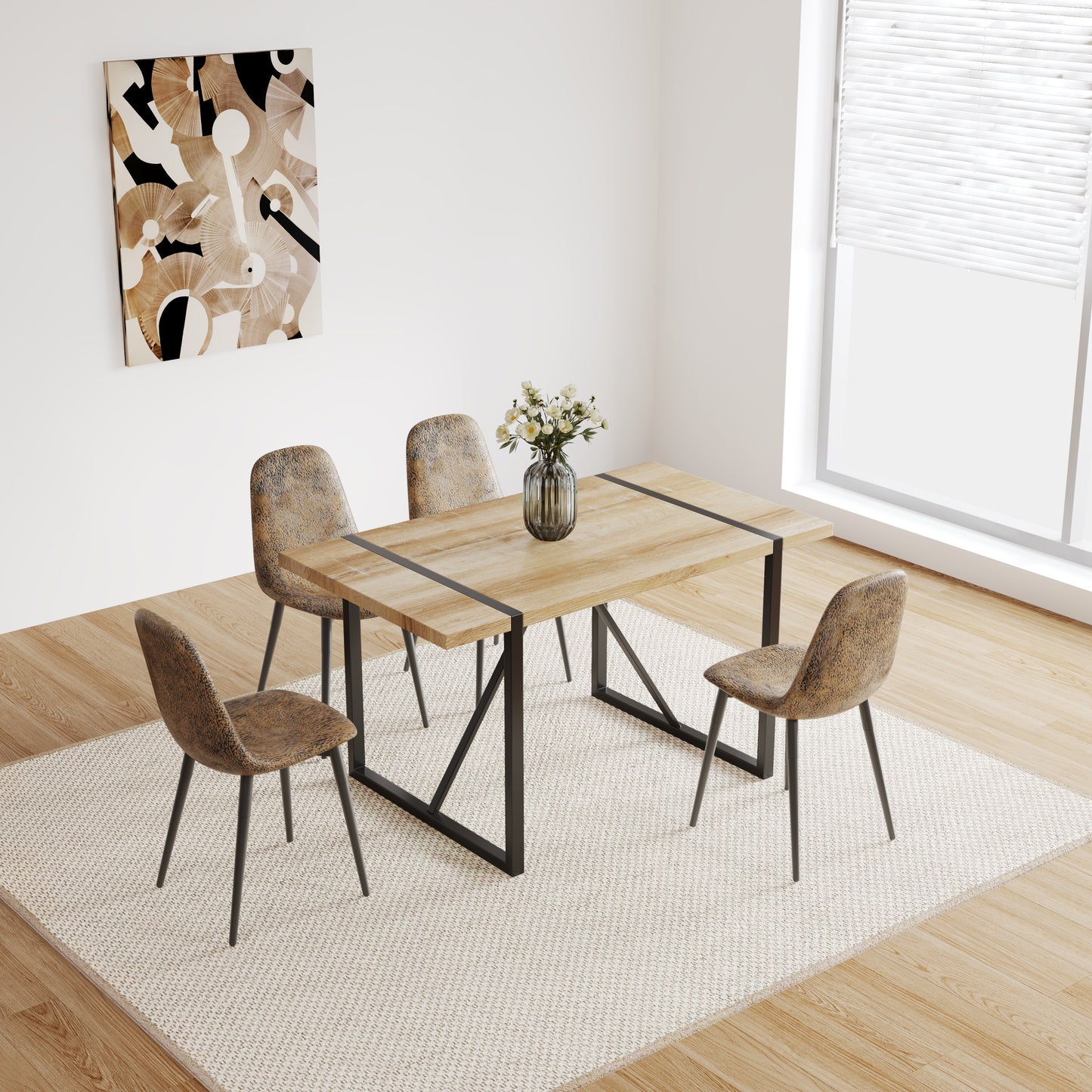 55" Modern Rustic Dining Table - Wood MDF, Seats 4-6