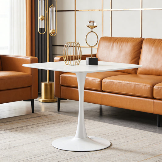 42-inch Mid-Century Modern Pedestal Table, Multi-Functional Dining Table for 4-6 People & Large Coffee Table, White MDF Top for Living Room, Kitchen, Office