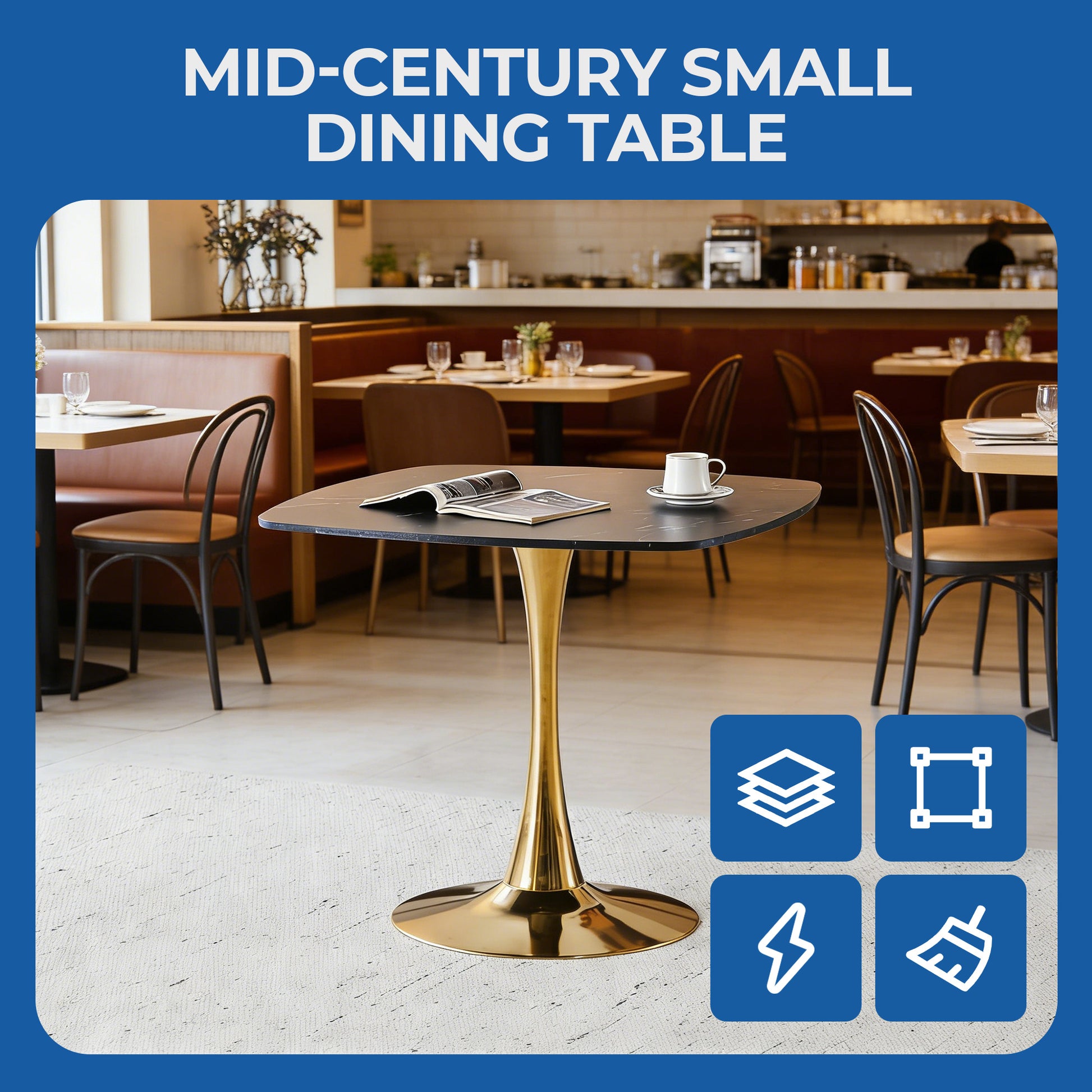 Gold Matte Black Dining Table - 31.5 Inch Modern Kitchen Table for Dining Room