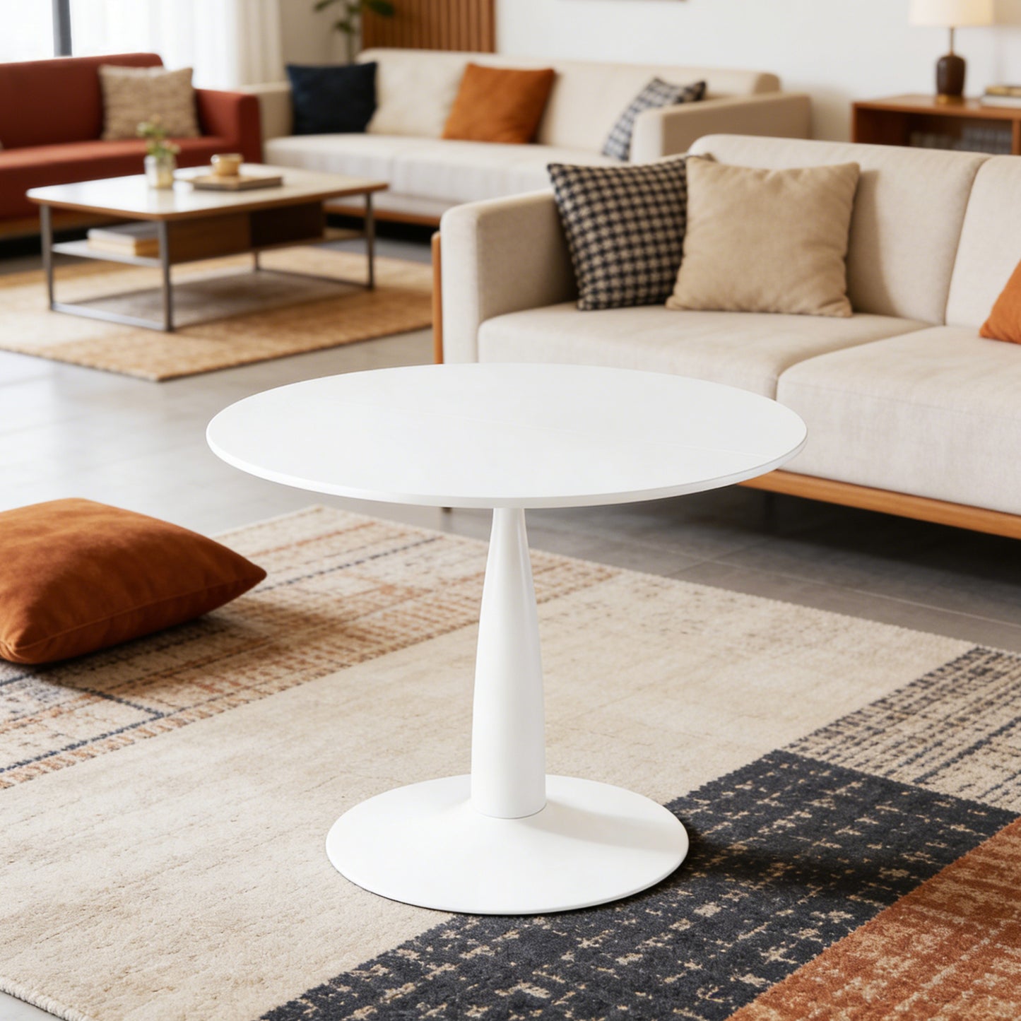 Round Tulip Dining Table for 2-4 Persons, 42. Inch  Kitchen Table with Sturdy Golden Metal Pedestal Base, Modern Bistro Table for Space, Apartment, Cafe, Office, Living Room (White)