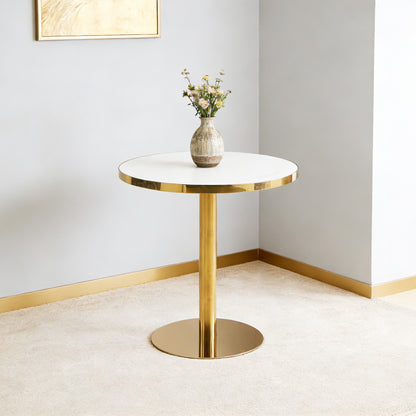 31.5inch Mid-Century Modern Pedestal Table, Multi-Functional Dining Table for 4-6 People & Large Coffee Table, White MDF Cremic Top for Living Room, Kitchen, Office