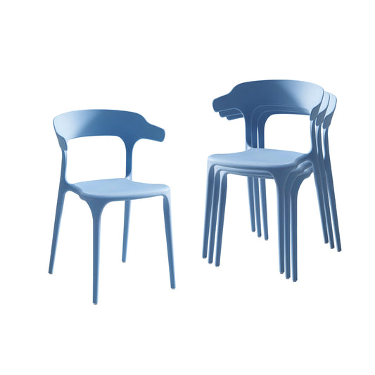 Stackable plastic chair set of 4, blue, made of polypropylene, with reinforced legs, load-bearing 150KG