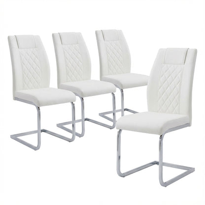 High-Back Dining Chairs Set of 4, PU Leather Modern Kitchen Chairs with Silver Legs for Home Furniture Dining & Kitchen Room (White)