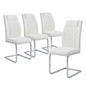 High-Back Dining Chairs Set of 4, PU Leather Modern Kitchen Chairs with Silver Legs for Home Furniture Dining & Kitchen Room (White)