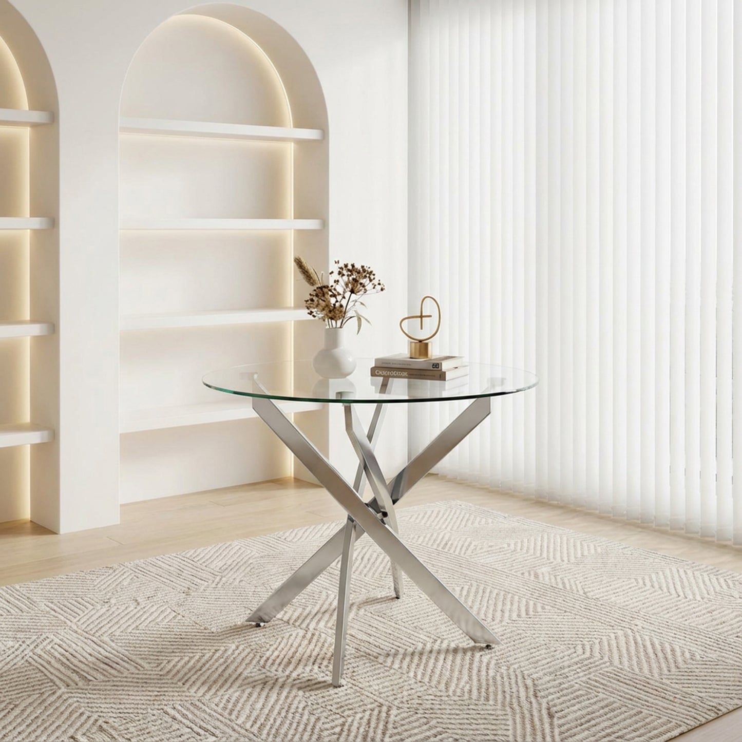Round Dining Table, 35.5" Glass Dining Table with Silver Legs, Modern Kitchen Table for Home Kitchen, Dining Room