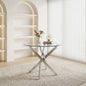 Round Dining Table, 35.5" Glass Dining Table with Silver Legs, Modern Kitchen Table for Home Kitchen, Dining Room