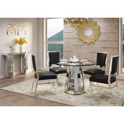 Modern Round Glass Dining Table with Mirrored Base for Dining Room