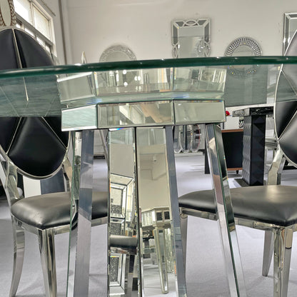Modern Round Glass Dining Table with Mirrored Base for Dining Room