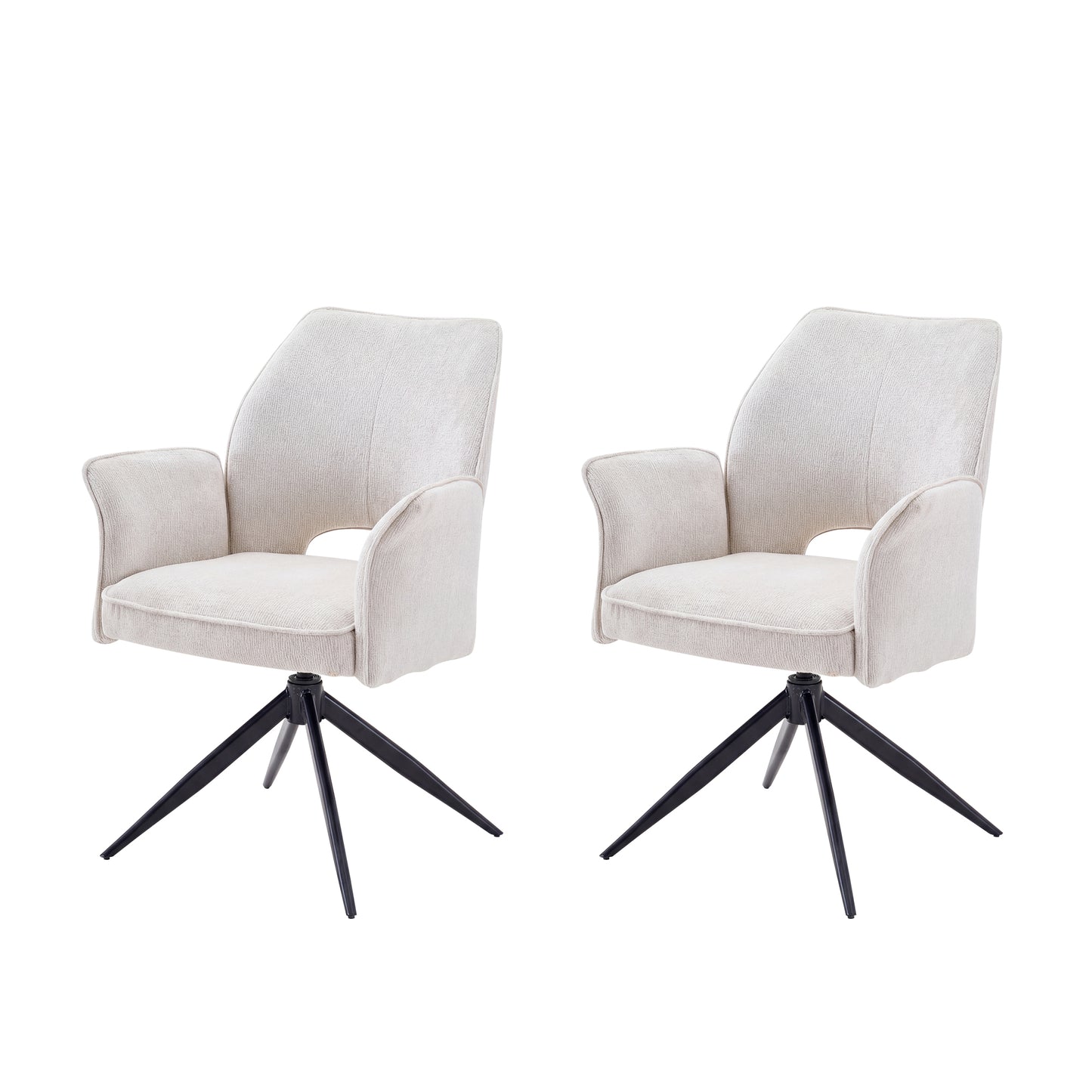 Fabric dining chair set of 2 modern soft cushioned rotating dining chairs, comfortable backrest armchair, kitchen/living room/home office wheelchair, white