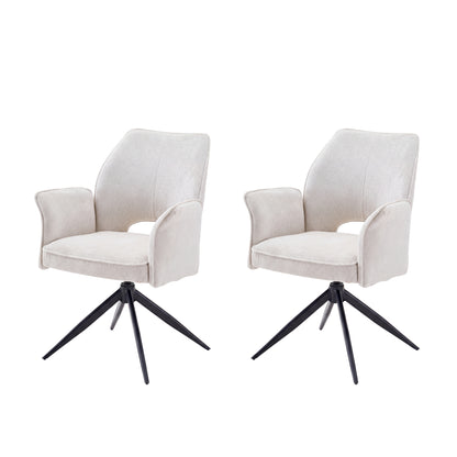 Fabric dining chair set of 2 modern soft cushioned rotating dining chairs, comfortable backrest armchair, kitchen/living room/home office wheelchair, white