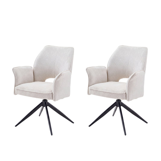 Fabric dining chair set of 2 modern soft cushioned rotating dining chairs, comfortable backrest armchair, kitchen/living room/home office wheelchair, white