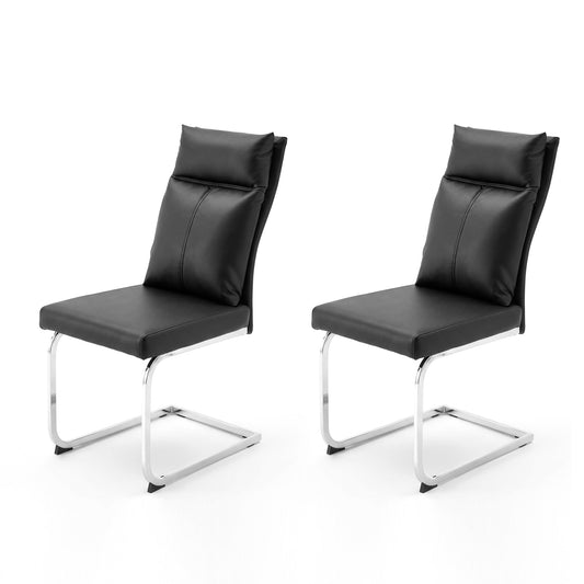 Black Dining Chairs Set of 2 - Contemporary Leather Look for Dining Room