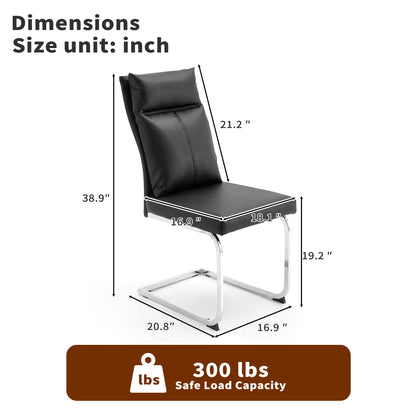 Black Dining Chairs Set of 2 - Contemporary Leather Look for Dining Room