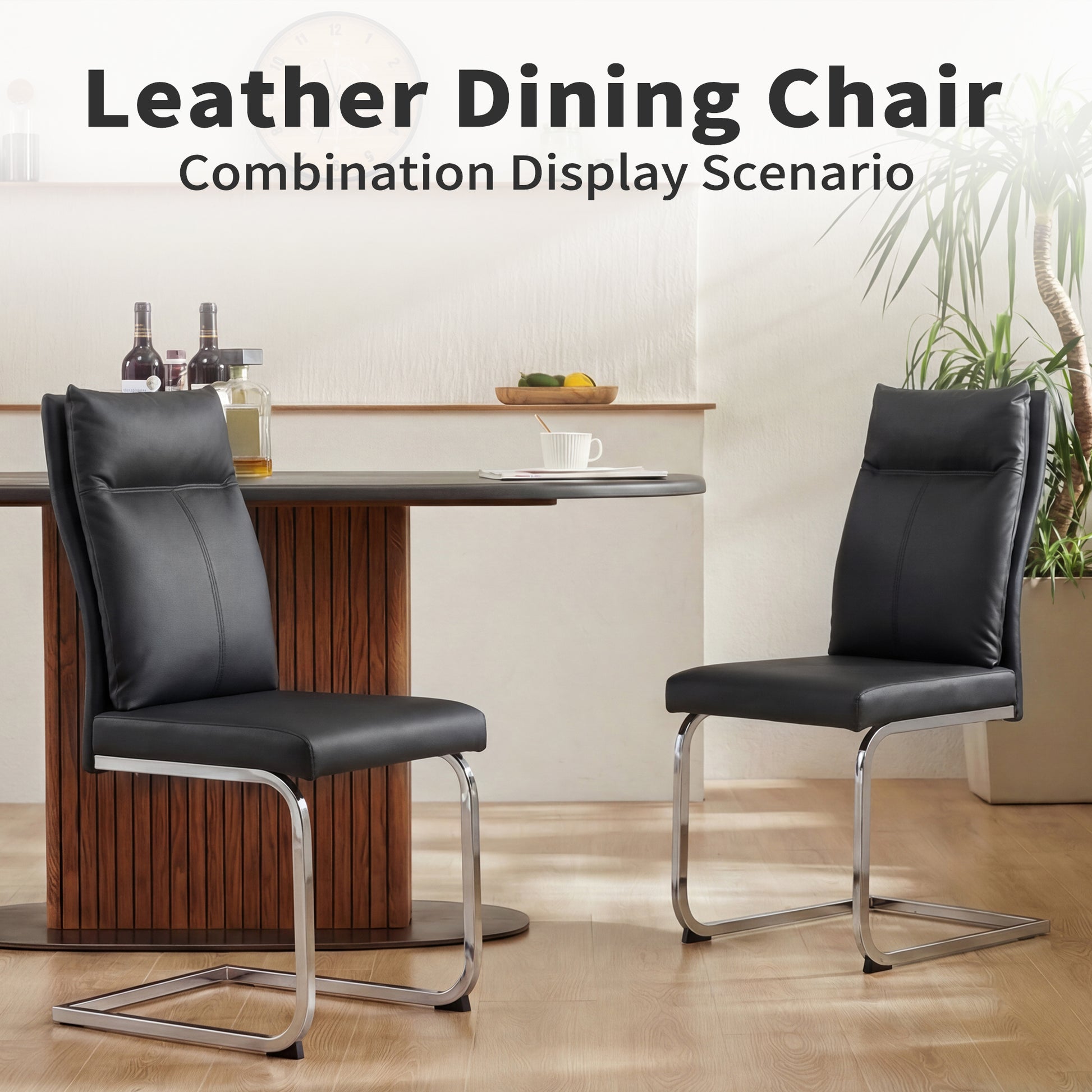 Black Dining Chairs Set of 2 - Contemporary Leather Look for Dining Room