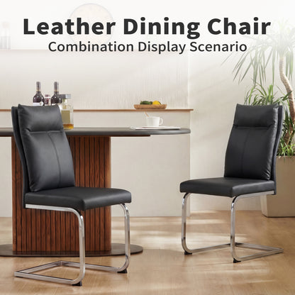 Black Dining Chairs Set of 2 - Contemporary Leather Look for Dining Room