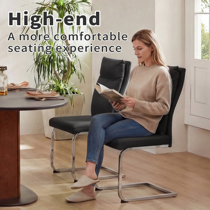 Black Dining Chairs Set of 2 - Contemporary Leather Look for Dining Room