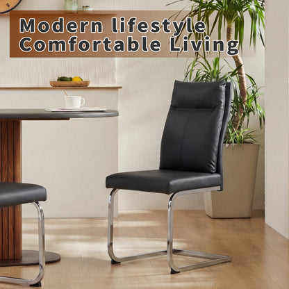 Black Dining Chairs Set of 2 - Contemporary Leather Look for Dining Room