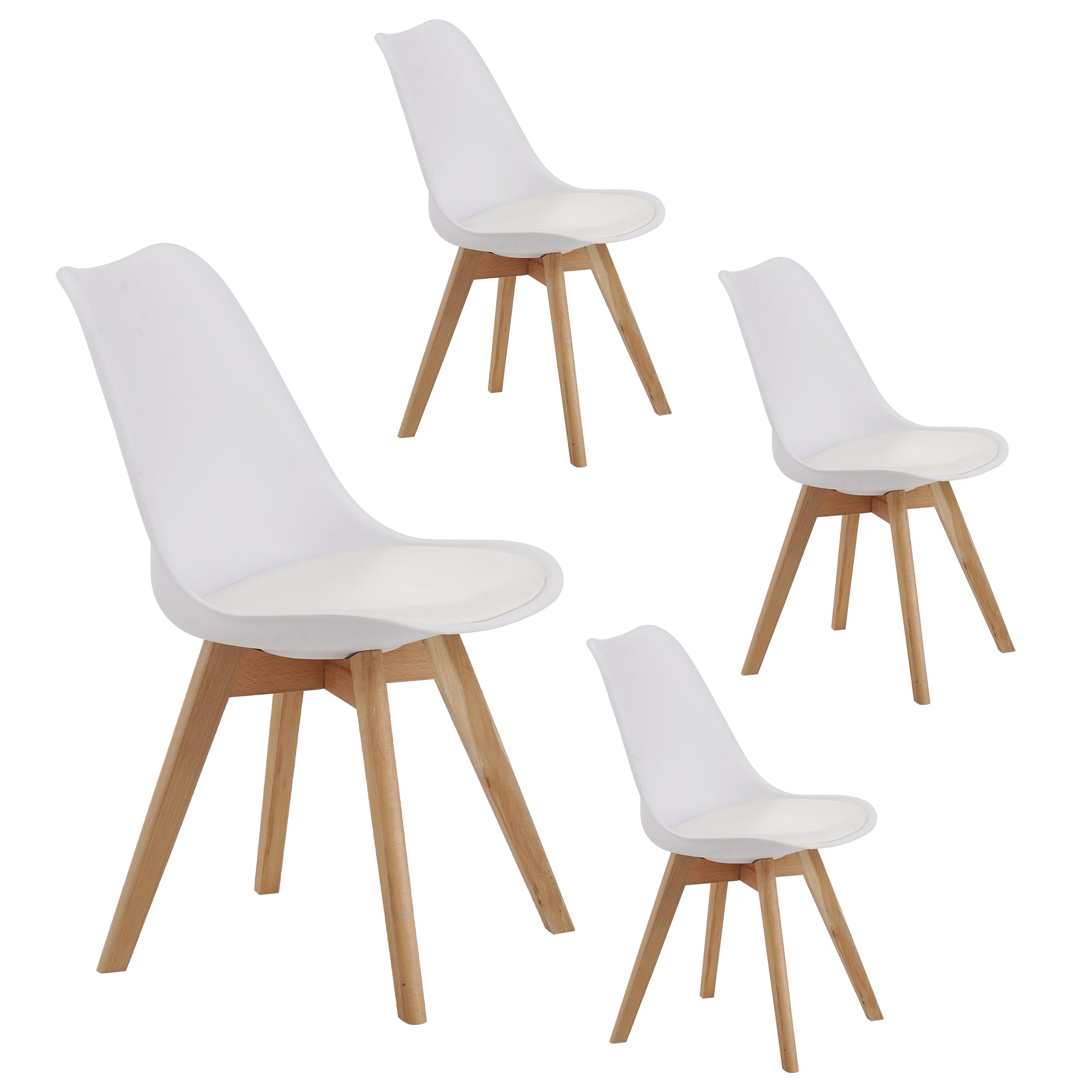 Set of four dining chairs, medieval modern style dining chairs for kitchen and dining room, with wooden legs,white