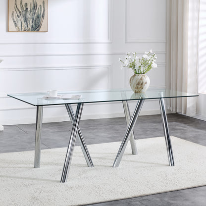 71-Inch Tempered Glass Dining Table with Sturdy Metal Legs