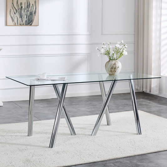 71-Inch Tempered Glass Dining Table with Sturdy Metal Legs