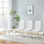 4-Pack White PU Upholstered Dining Chairs - Modern High-Back Side Chairs with Sturdy Chrome-Plated Iron Tube Legs for Dining Room, Kitchen & Living Room