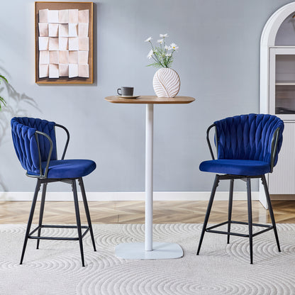 Blue Velvet Bar Stools - Set of 2 Kitchen Island Seating for Dining Room