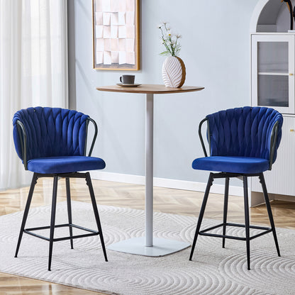 Blue Velvet Bar Stools - Set of 2 Kitchen Island Seating for Dining Room