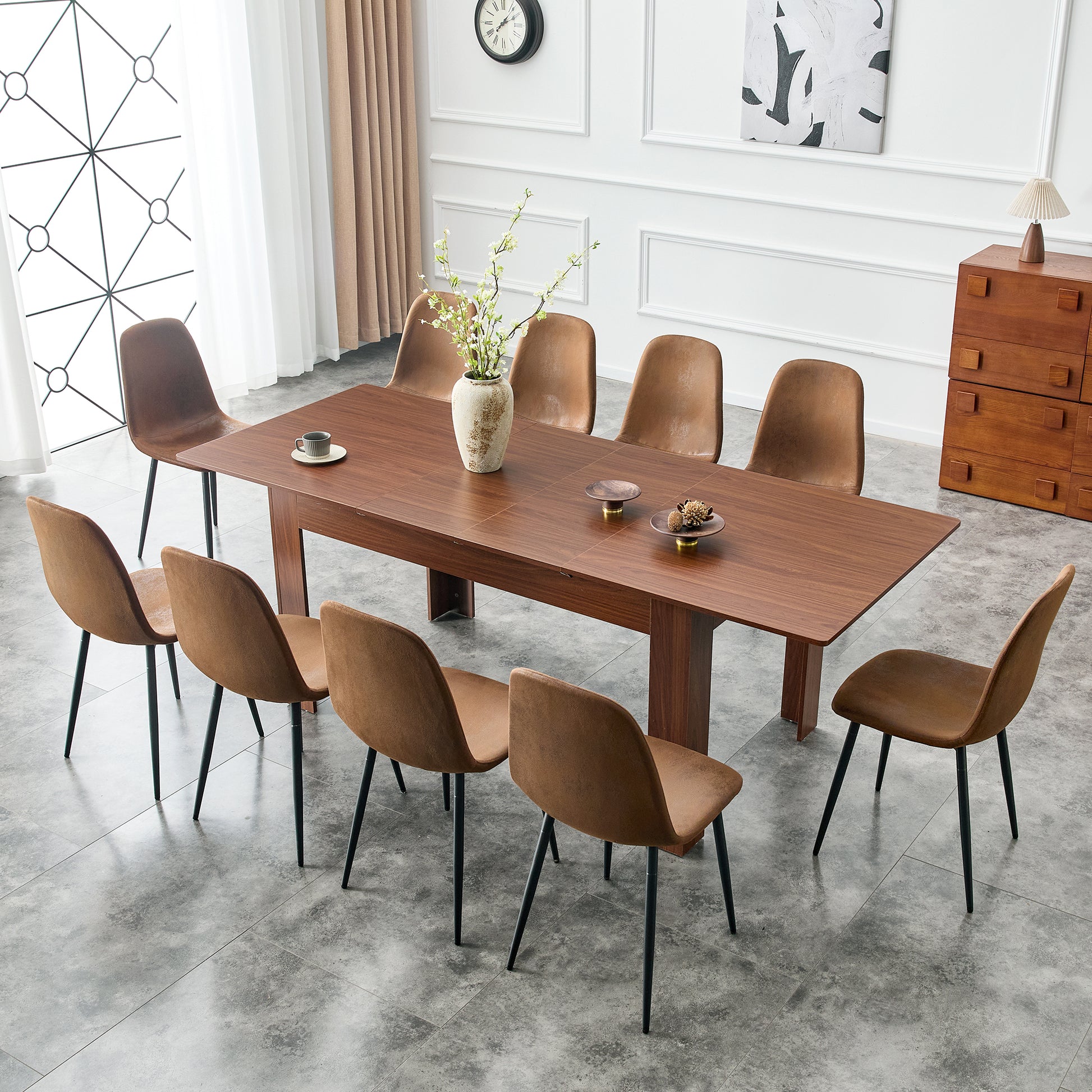 Walnut MDF Extendable Dining Table - 86.5" Long for Dining Room