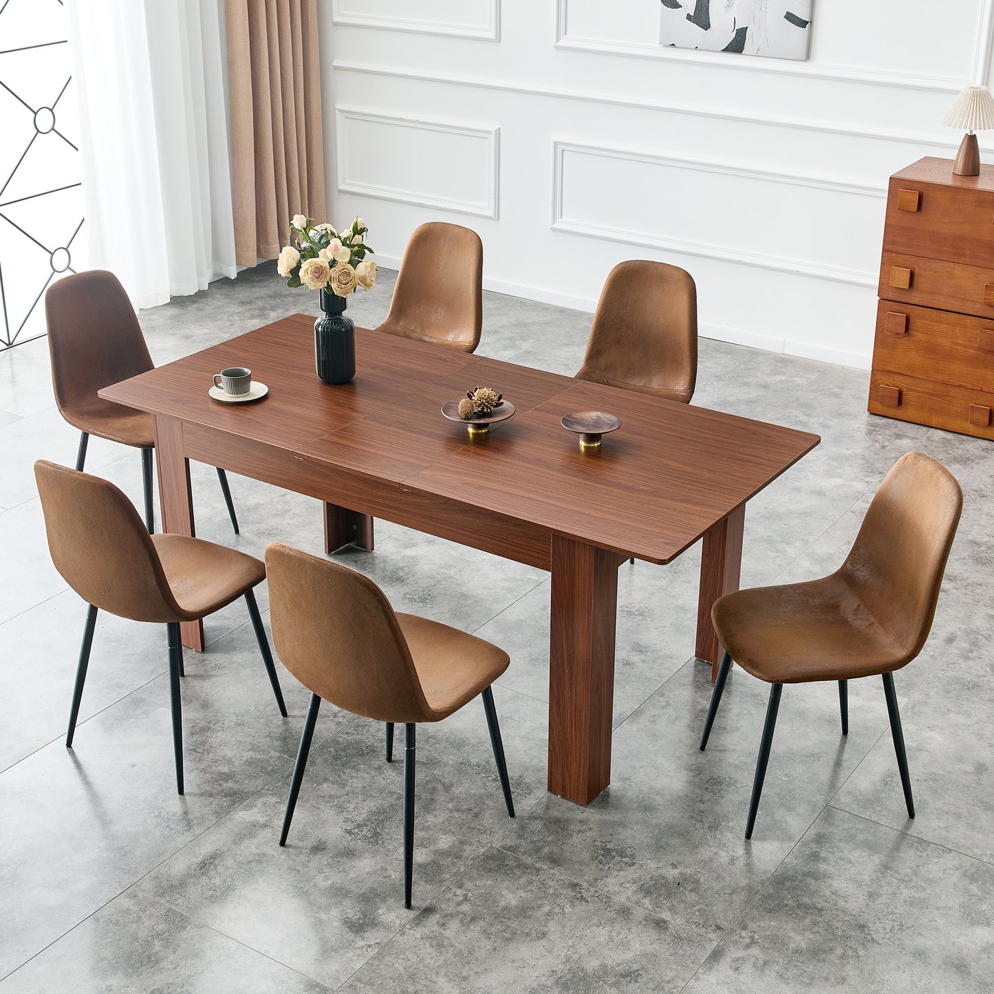 Walnut MDF Extendable Dining Table - 86.5" Long for Dining Room