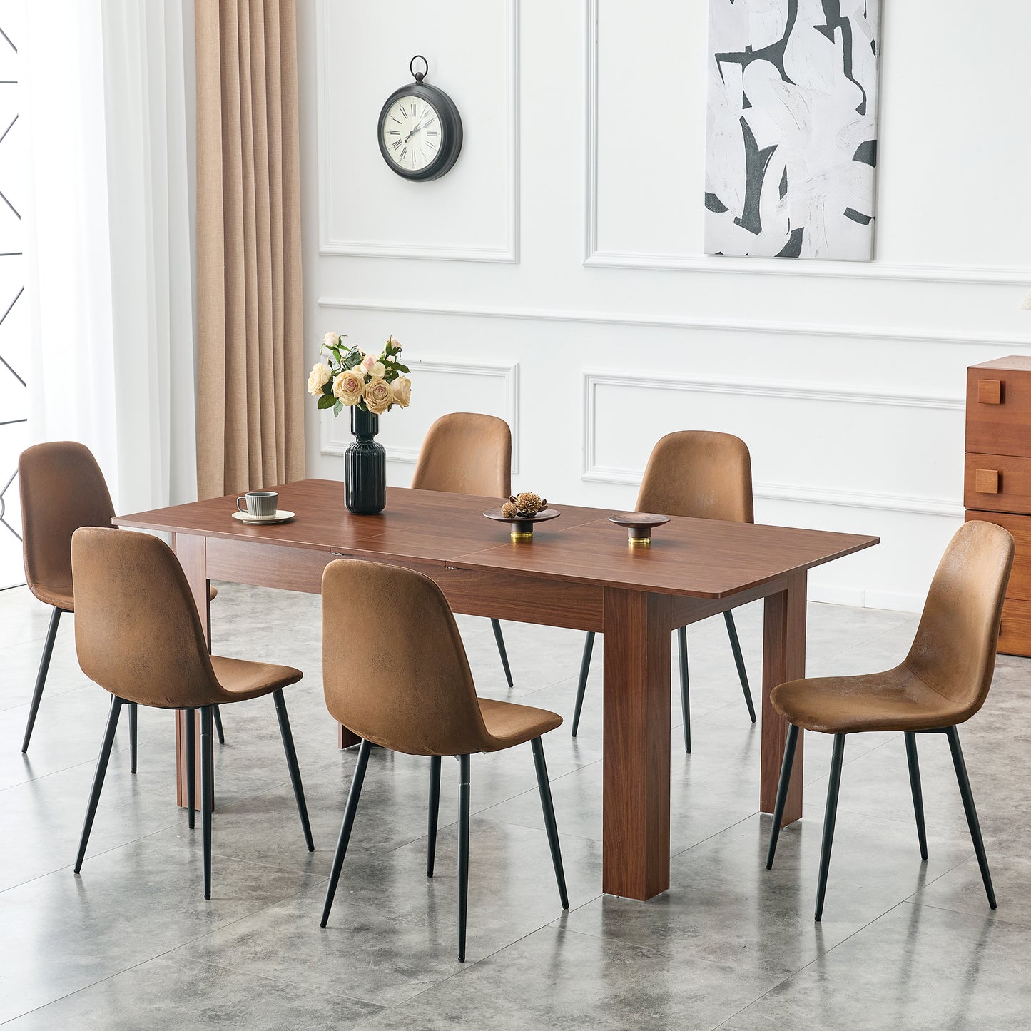 Walnut MDF Extendable Dining Table - 86.5" Long for Dining Room