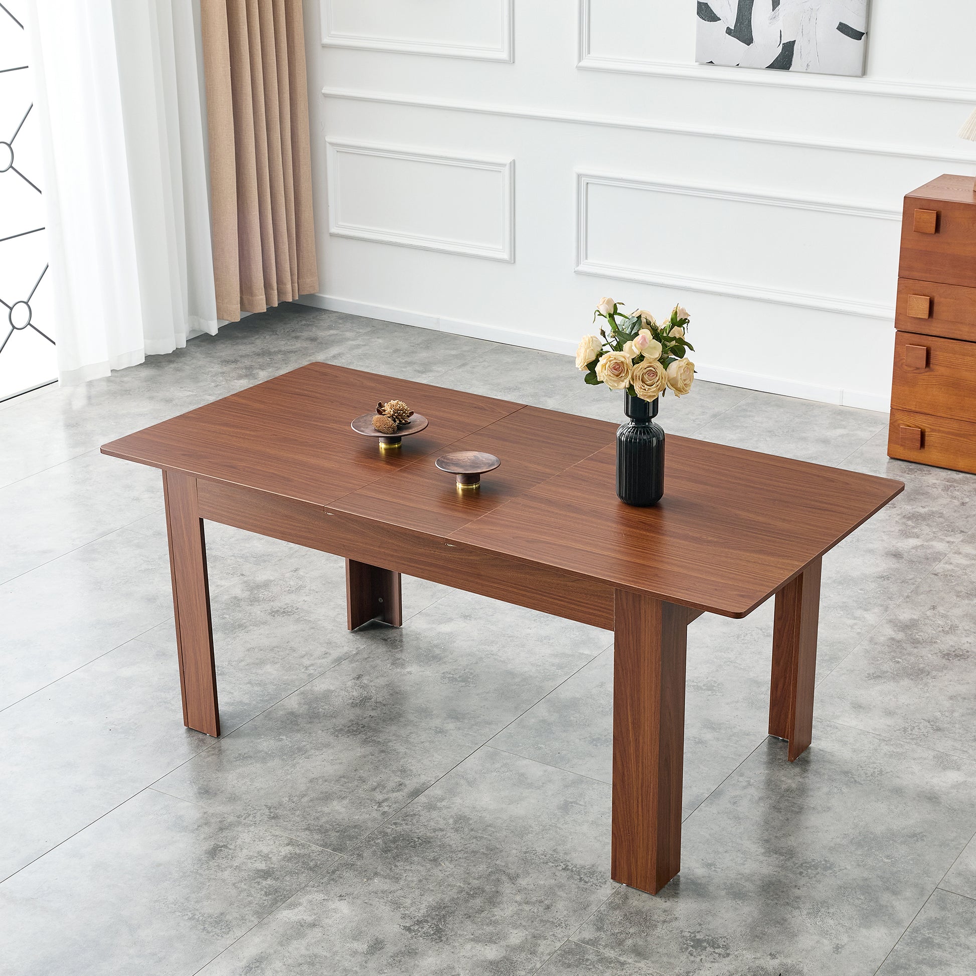 Walnut MDF Extendable Dining Table - 86.5" Long for Dining Room