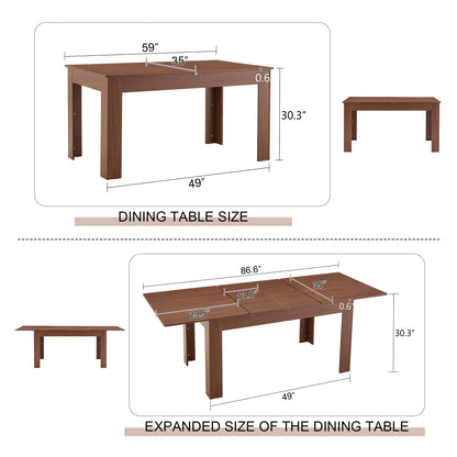 Walnut MDF Extendable Dining Table - 86.5" Long for Dining Room