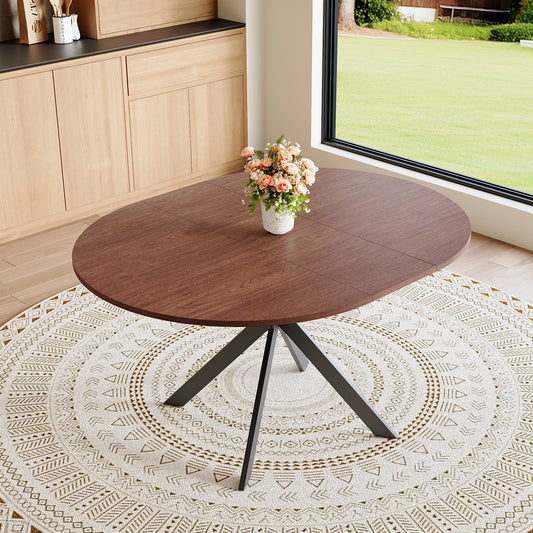 Extendable Round Dining Table (43" to 54") - Space-Saving Dining Table with Sturdy Metal Legs,for Small Apartment/Living Room, 4-6 Seater Multi-Functional Kitchen Room Dinner Table