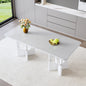 Modern MDF dining table with white marble pattern, stylish metal hollow frame, suitable for compact dining tables in small space homes/apartments