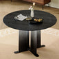 Round Black Wood Grain MDF Dining Table, Black & White Gradient Legs with Cross Base, Compact 2-4 Person Kitchen Table for Small Spaces Modern Dining Room Furniture