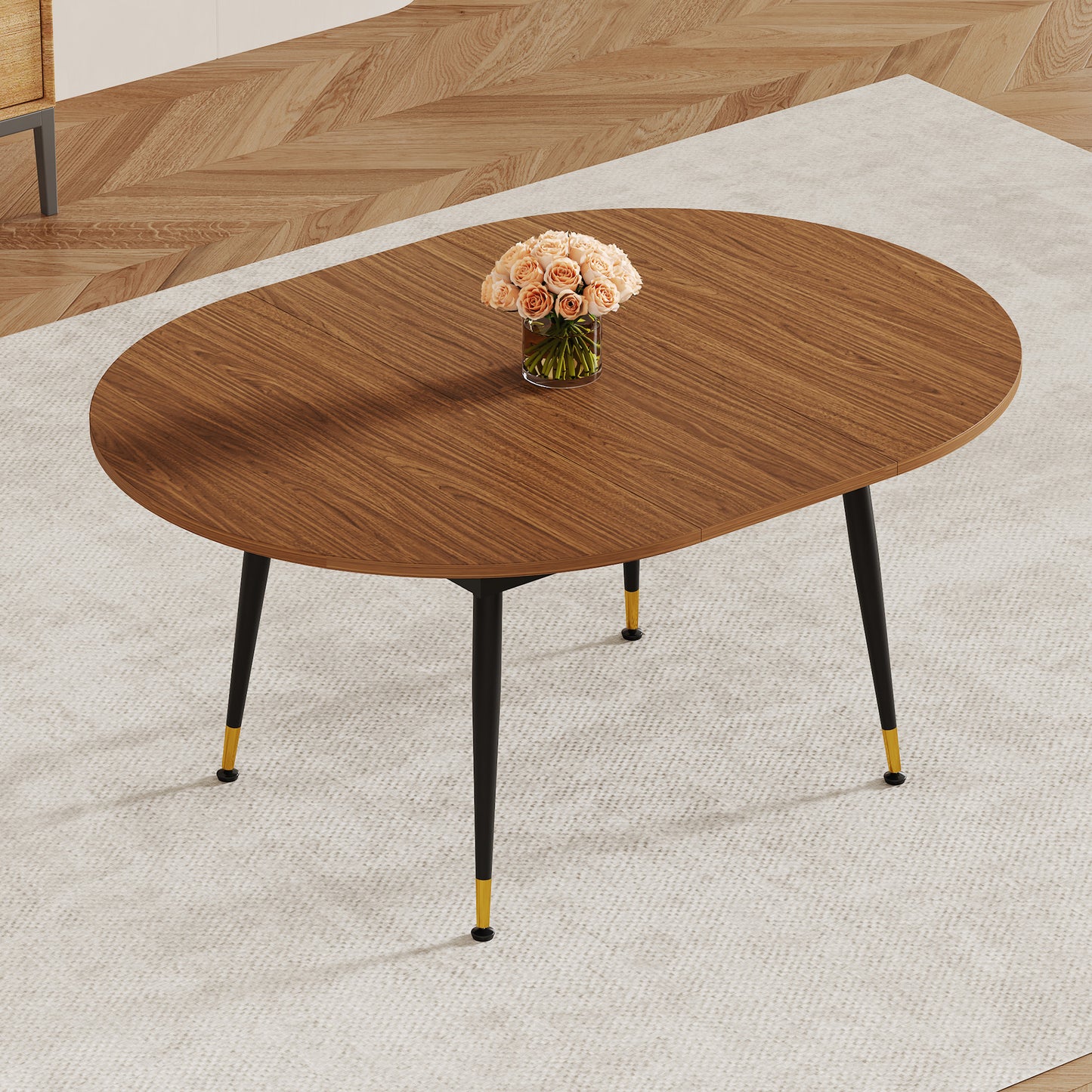 Walnut Oval Extendable Dining Table - Seats 6-10 for Dining Room