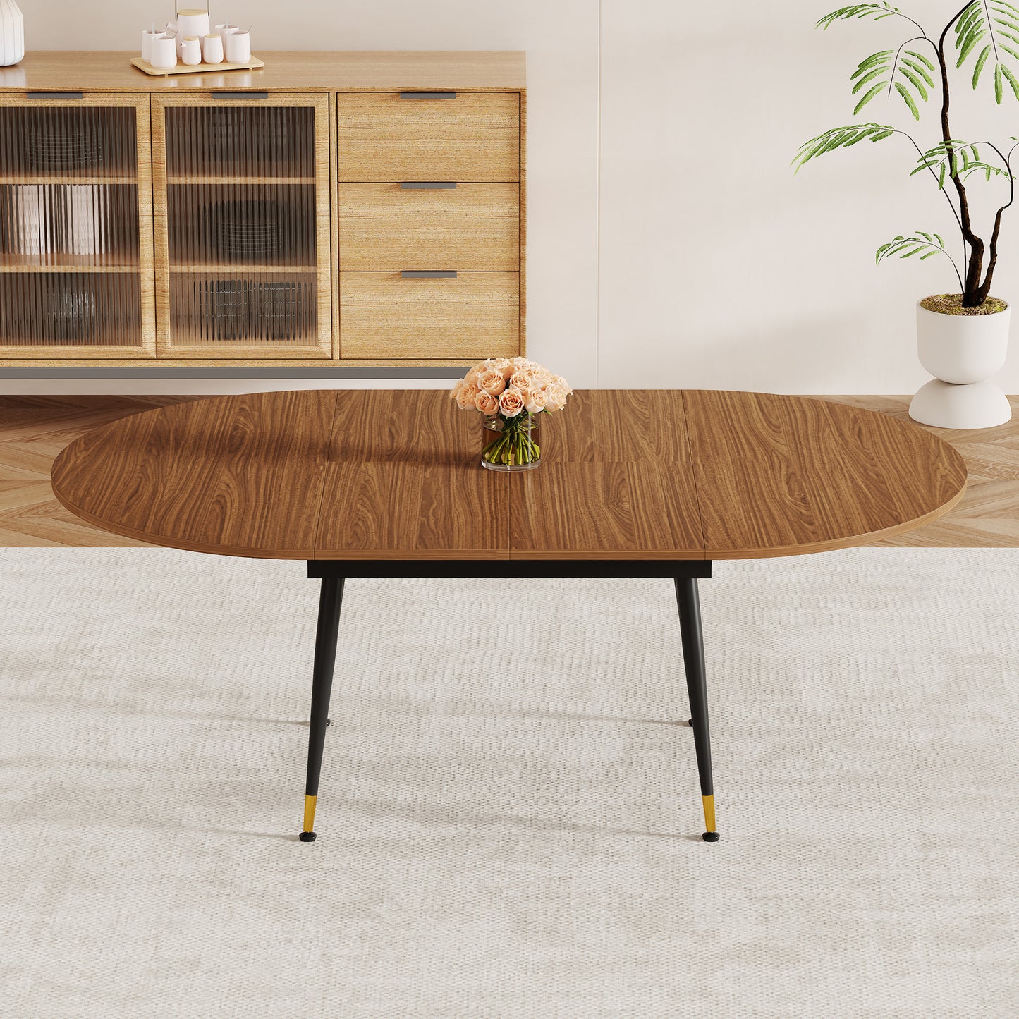 Walnut Oval Extendable Dining Table - Seats 6-10 for Dining Room