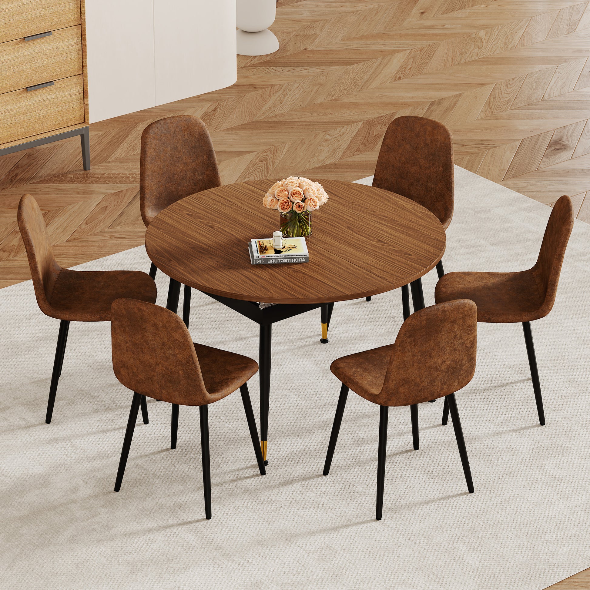 Walnut Oval Extendable Dining Table - Seats 6-10 for Dining Room