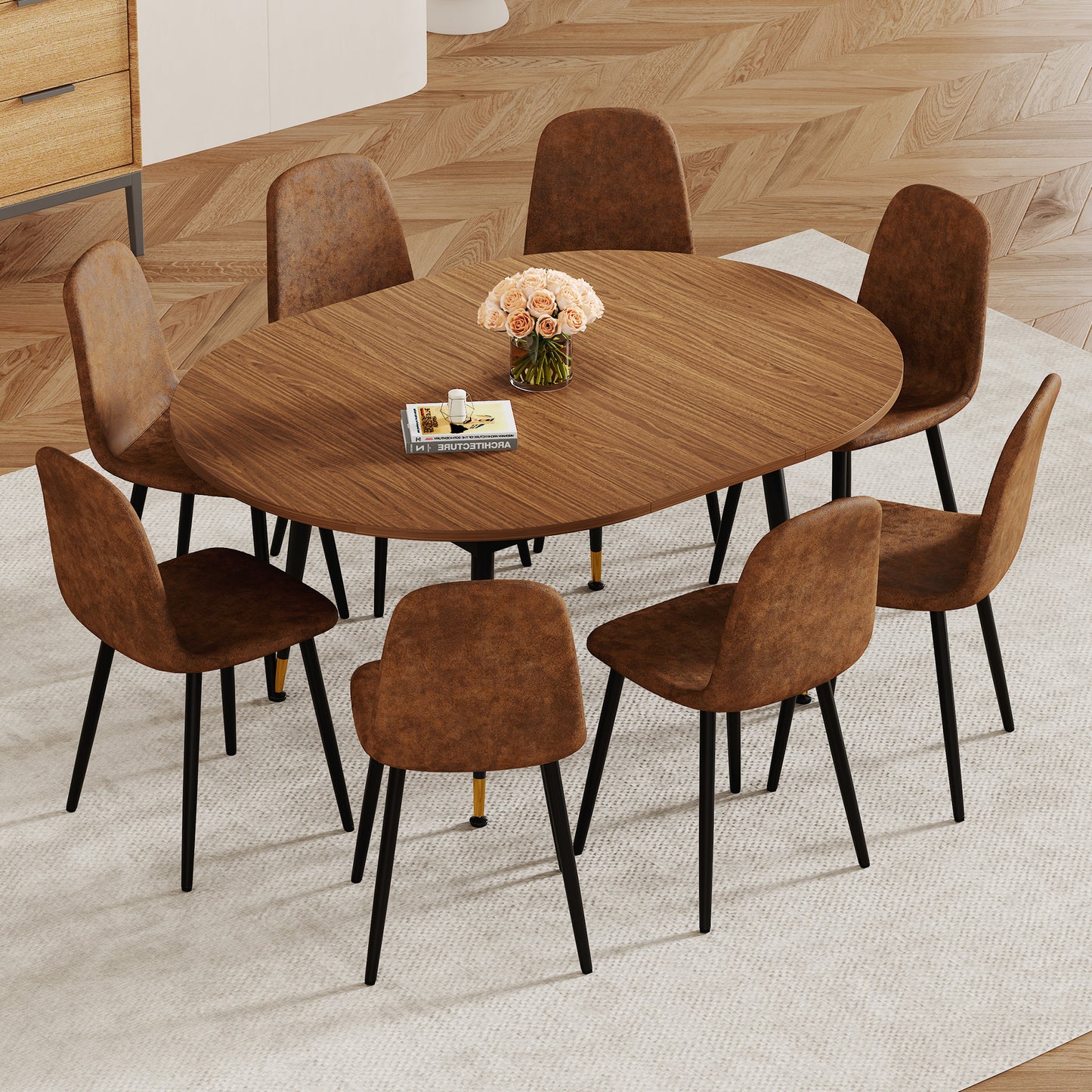 Walnut Oval Extendable Dining Table - Seats 6-10 for Dining Room