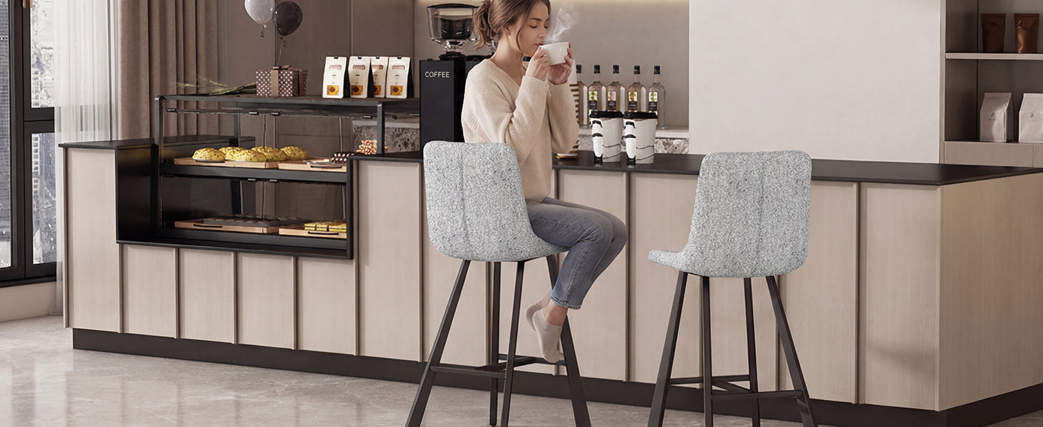Beige Gray Square Bar Stool - Kitchen Island Seating