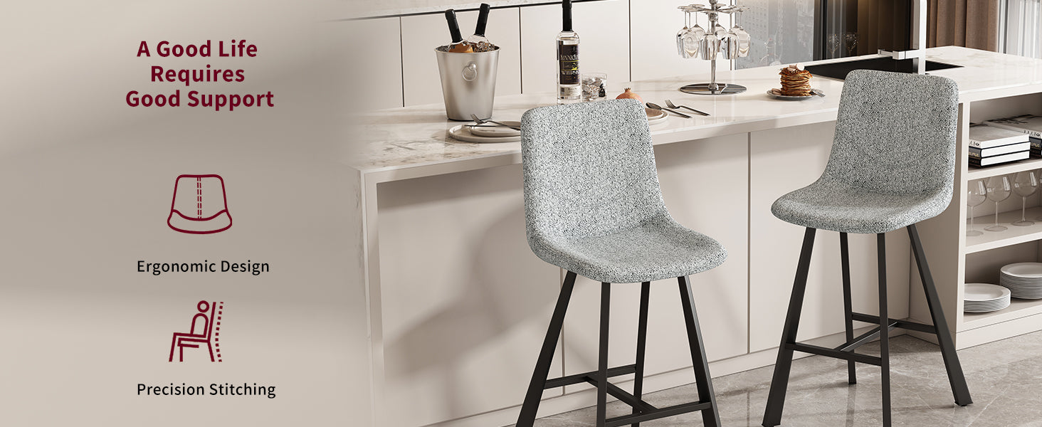 Beige Gray Square Bar Stool - Kitchen Island Seating