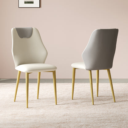 Set of 2 dining chairs, high-quality PU leather seats, with gold-plated painted carbon steel legs and ergonomic backrests, suitable for kitchen, dining room and living room  (miller white + gray)