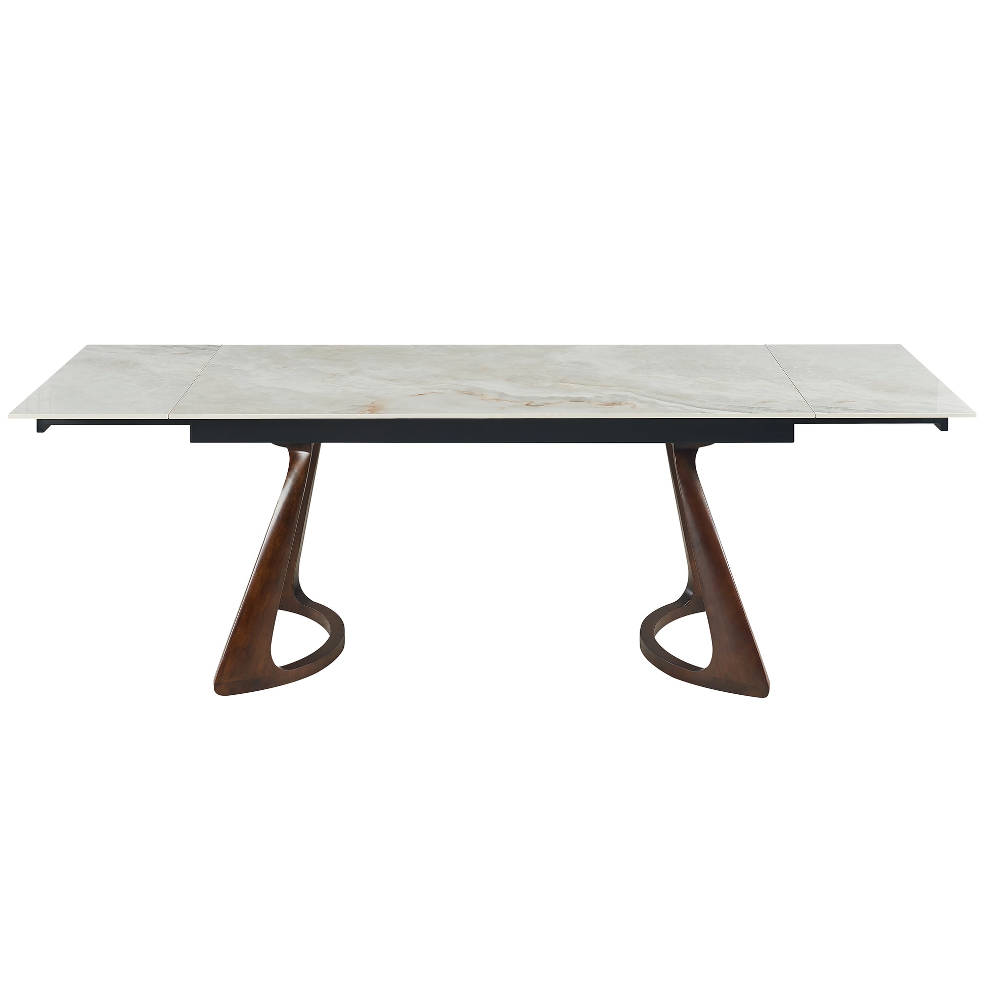 Retractable Imitation  Sintered stone Table Expandable 63" to 94.48" can Seats 6-8 Person Heat Resistant Scratch proof Heavy Duty Carbon DARK WALNUT SOLID WOOD base for Home Kitchen Living Room Table