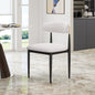 Beige Chenille Dining Chairs Set of 2, Armless Lumbar Support Curved Backrest, Sturdy Black Metal Legs for Compact Dining Room & Kitchen