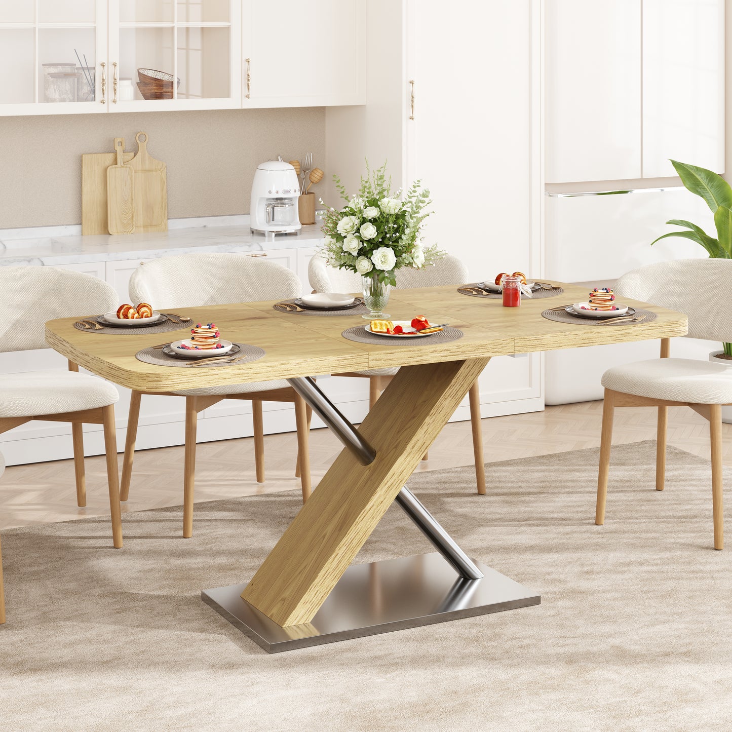 63" Natural Dining Table Seats 6 - Restaurant Style