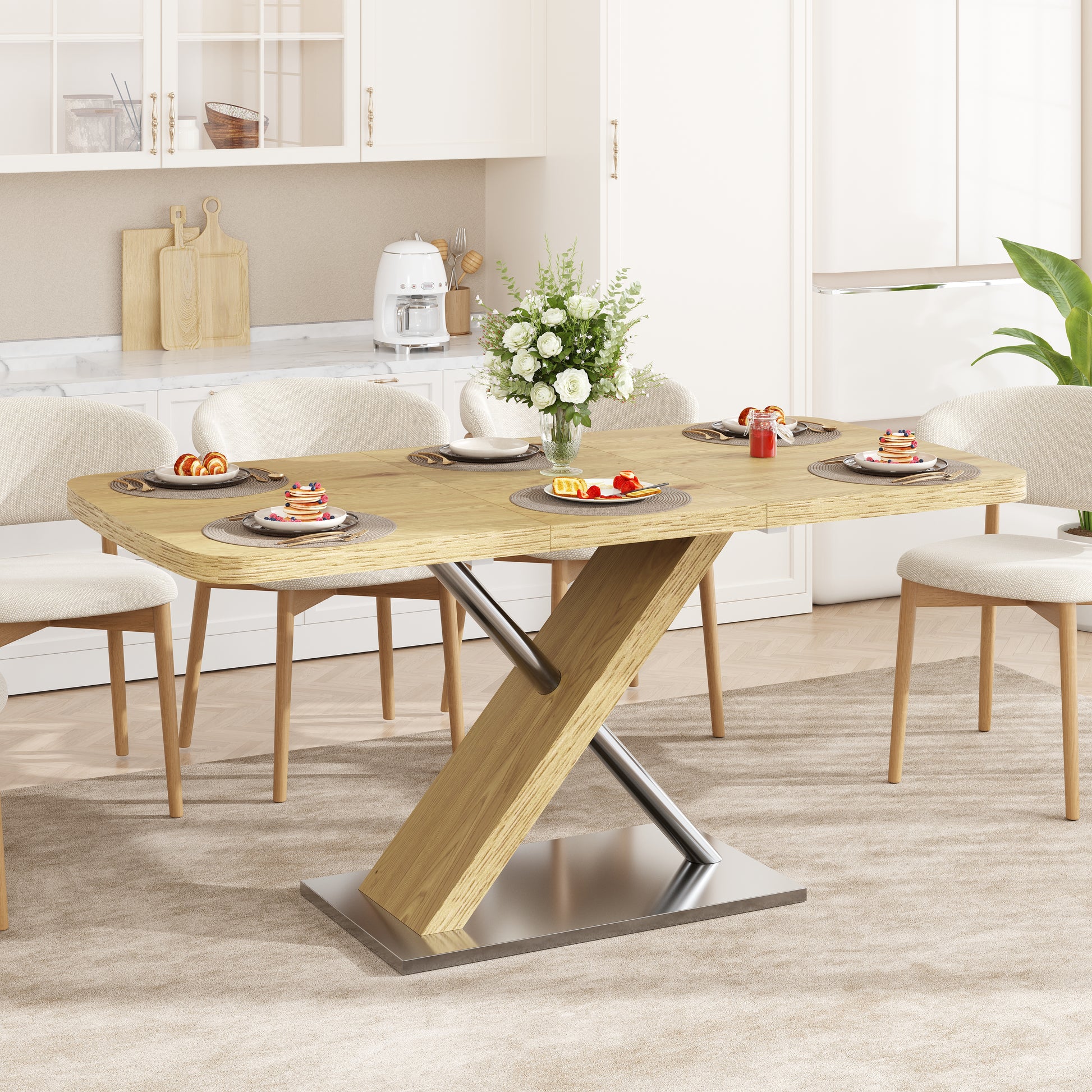 63" Natural Dining Table Seats 6 - Restaurant Style