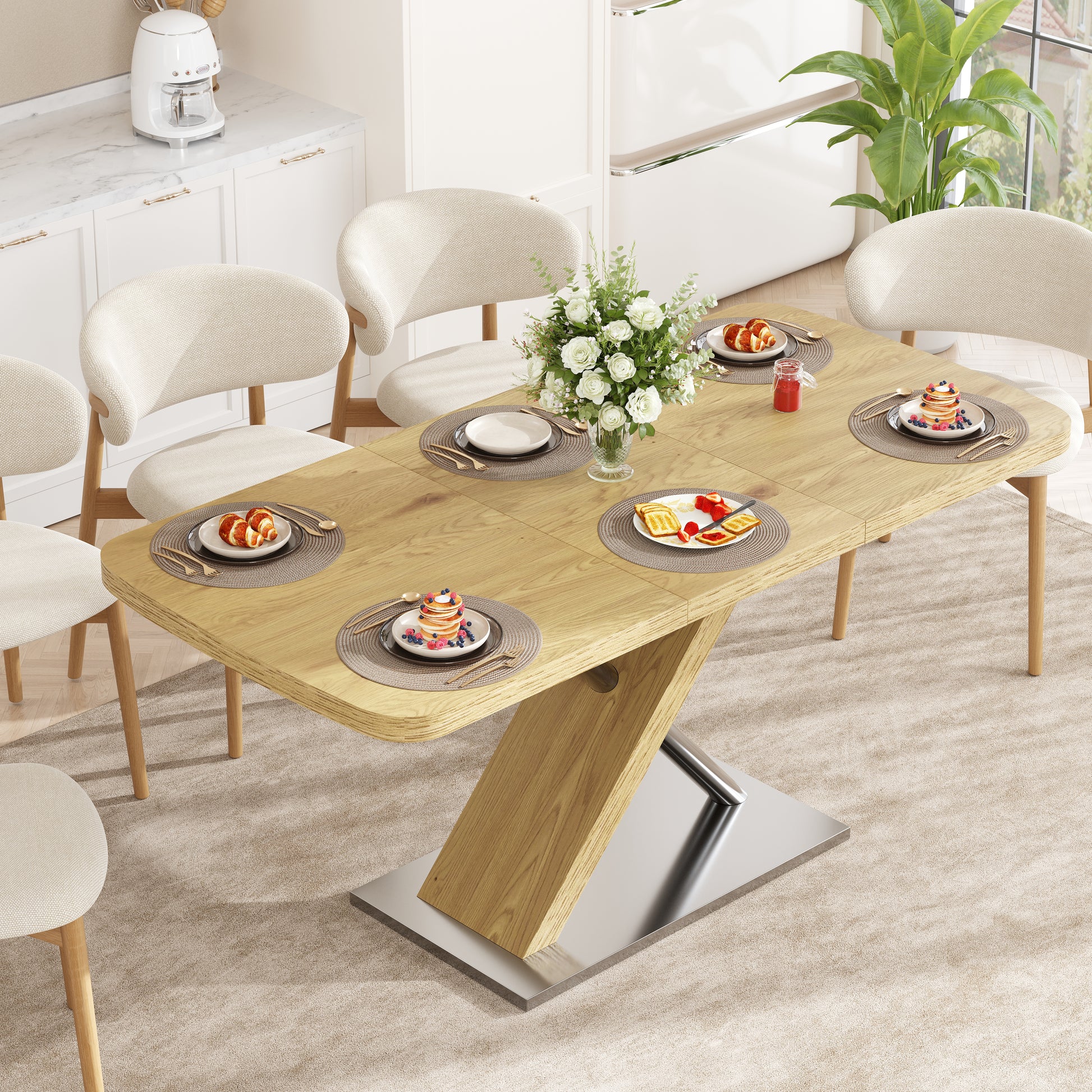 63" Natural Dining Table Seats 6 - Restaurant Style