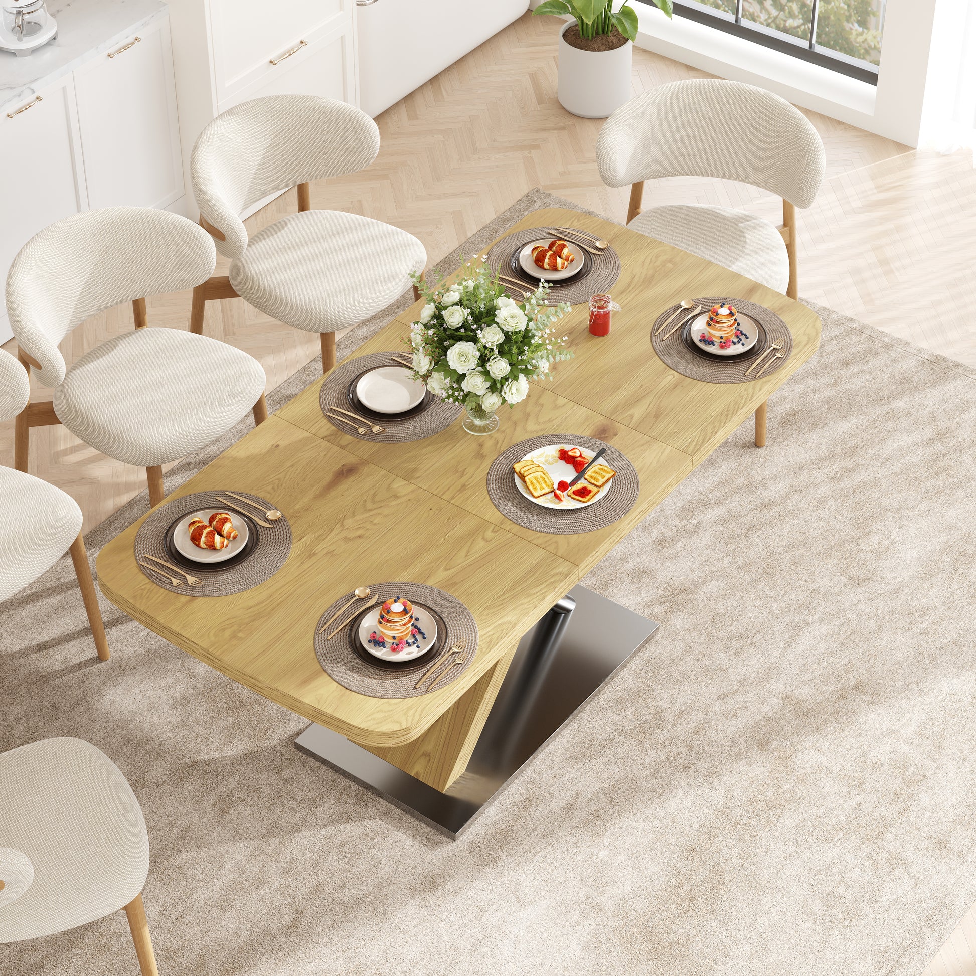 63" Natural Dining Table Seats 6 - Restaurant Style