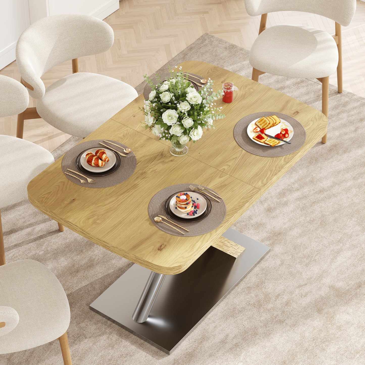 63" Natural Dining Table Seats 6 - Restaurant Style