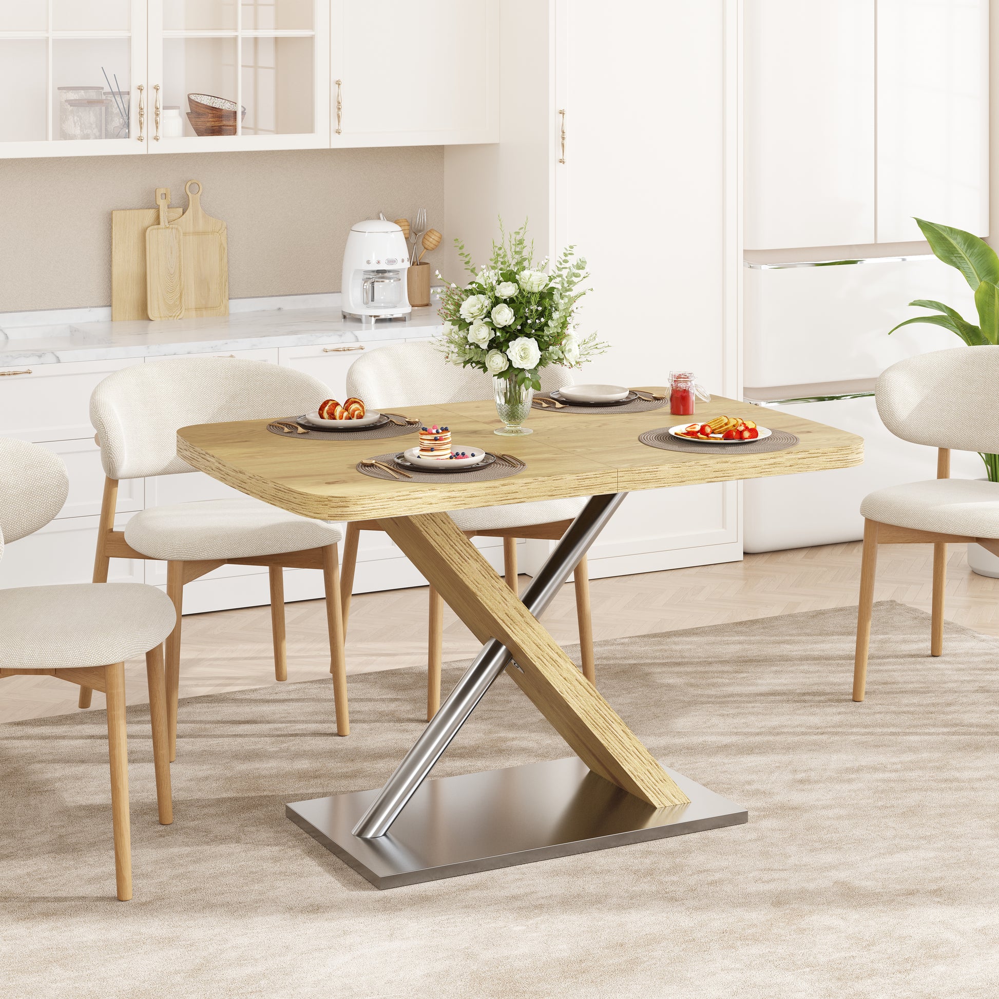 63" Natural Dining Table Seats 6 - Restaurant Style